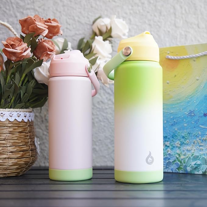 BJPKPK Water Bottle with Straw Lid, 32oz Vacuum Insulated Water Bottles, Metal Stainless Steel Thermo for Sports, Travel, BPA Free Leak Proof Thermo, Cups, Flasks, Tumblers,Sea Salt