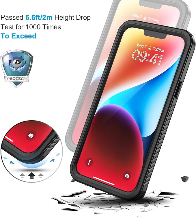 Lanhiem for iPhone 14 Plus Case, IP68 Waterproof Dustproof Shockproof Cases with Built-in Screen Protector, Full Body Protective Phone Case for iPhone 14 Plus -6.7 inch (Black)