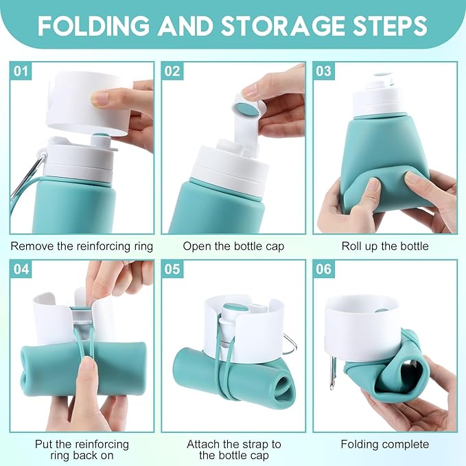 LemonRoad 4 Pcs 26 oz Silicone Collapsible Water Bottle, Portable Foldable Water Bottle Leakproof with Carabiner Reuseable Lightweight for Travel Sports Hiking Camping Cycling Office (Green)