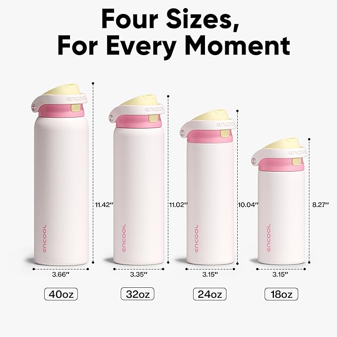 ENCOOL Leakproof Insulated Water Bottle with Straw Dual-Sip Water Bottle Bag-Safe Design for Work, Commute & Gym – Keeps Drinks Cold All Day, 24 oz, Butter Rose