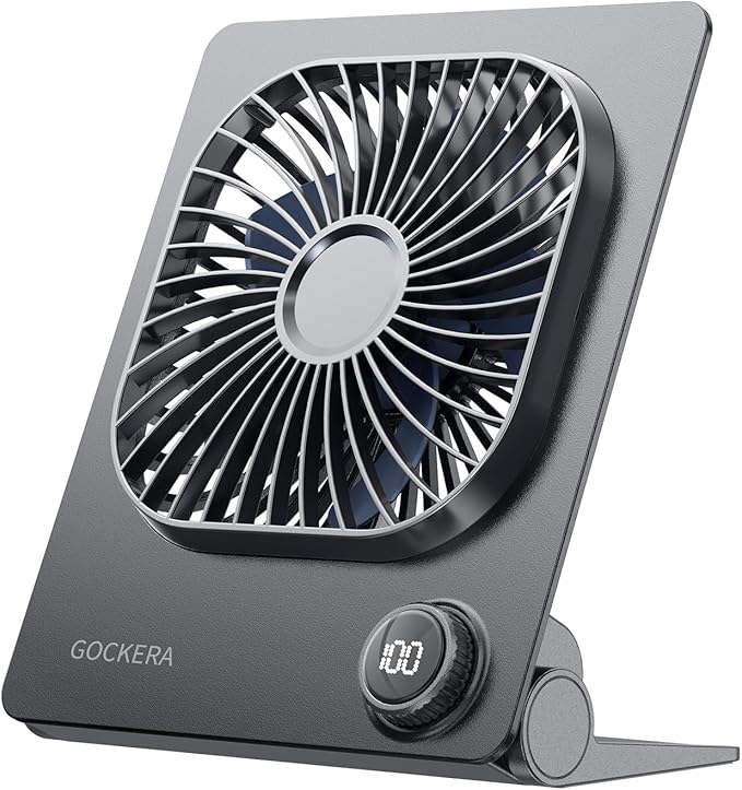 GOCKERA Desk Fan, 6.61''Ultra-thin 5000mAh Battery Powered Fan with Powerful Wind,100 Speeds Adjustable&Digital Display,Timer,Ultra-quiet Small Portable Fan for Bedroom,Office,Travel,Summer Essentials