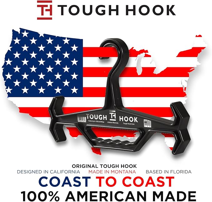Tough Hook Original Heavy Duty Hangers – The Superhero of Hangers USA-Made, Anti-Slip ABS Resin Tactical Hanger for Police Gear, Scuba Gear & Dive BCD – DuraResin 200-lb Cap Wetsuit Hanger, 8 Red