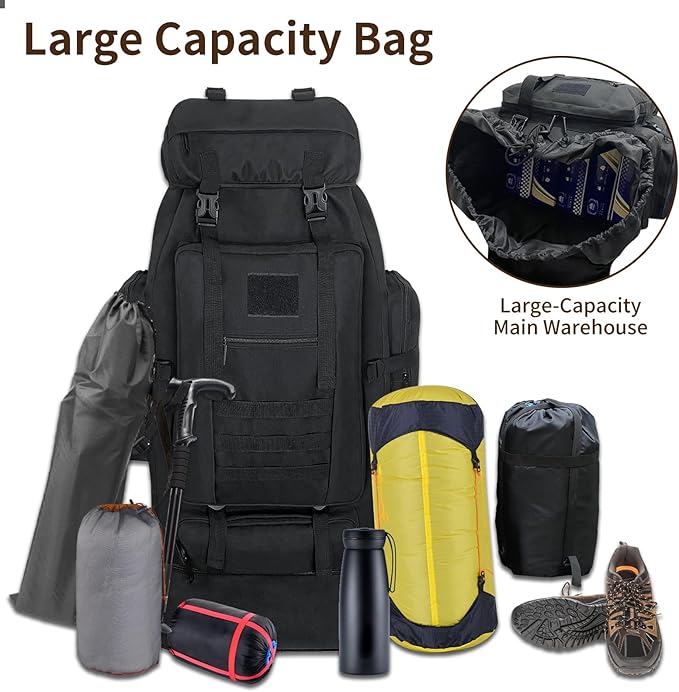 Hiking Backpack, 100L Large Camping Backpack, Expandable Waterproof MOLLE Rucksack, Outdoor Sport Travel Daypack Military Tactical Back pack for Men Women (Black)