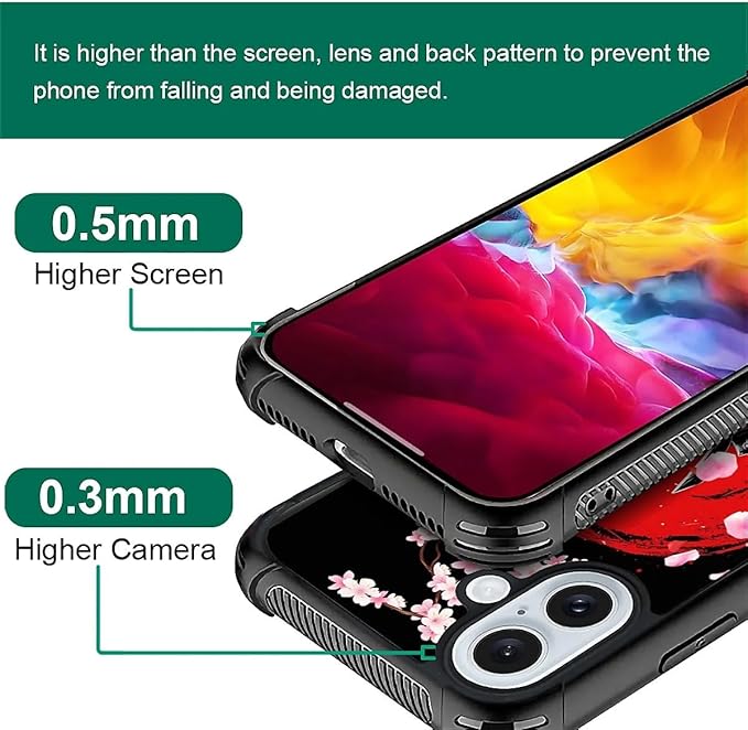 for iPhone 16 Case, Sakura Japanese Samurai Pattern Graphic Design Girl Boy Soft Silicone Hard Acrylic Shock Protection for iPhone 16