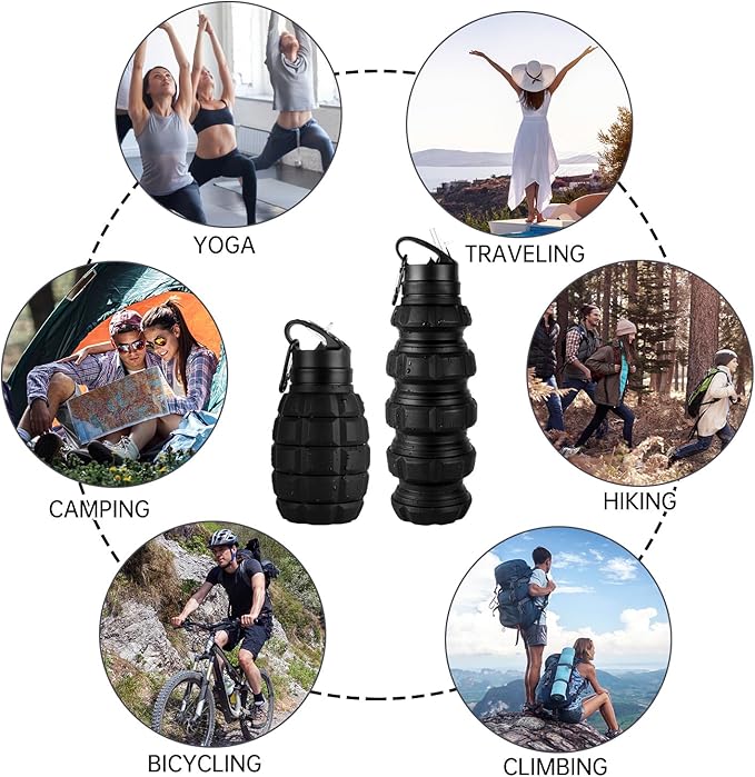 QiCheng&LYS Collapsible Water Bottle Sports Bottle 19.5OZ/580ml Travel Water Bottle for men women kids. BPA Free Food Grade Silicone. (Black)