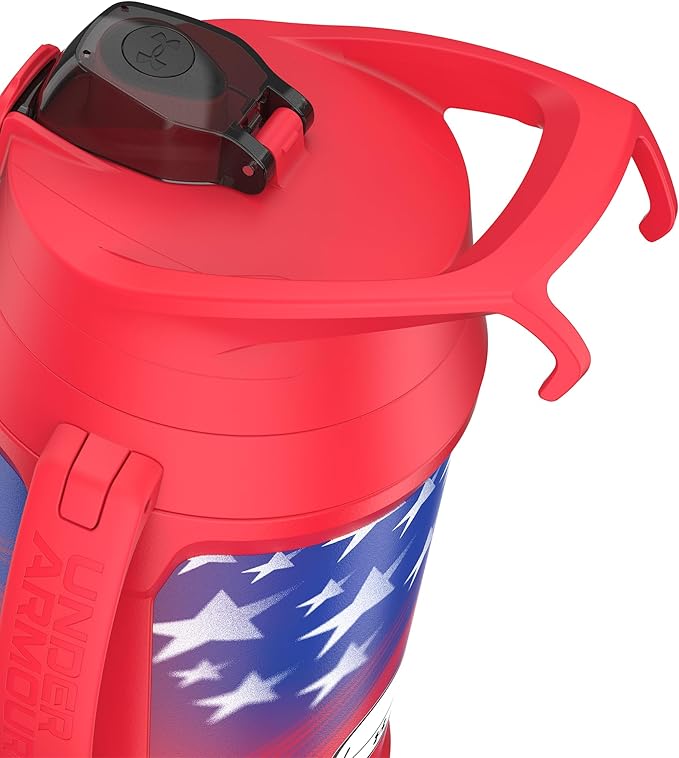 Under Armour Half Gallon Water Bottle Insulated, 64oz Insulated Water Bottle with Handle, Fence Hook, Leak Resistant, for Baseball, Football & More, Red Americana
