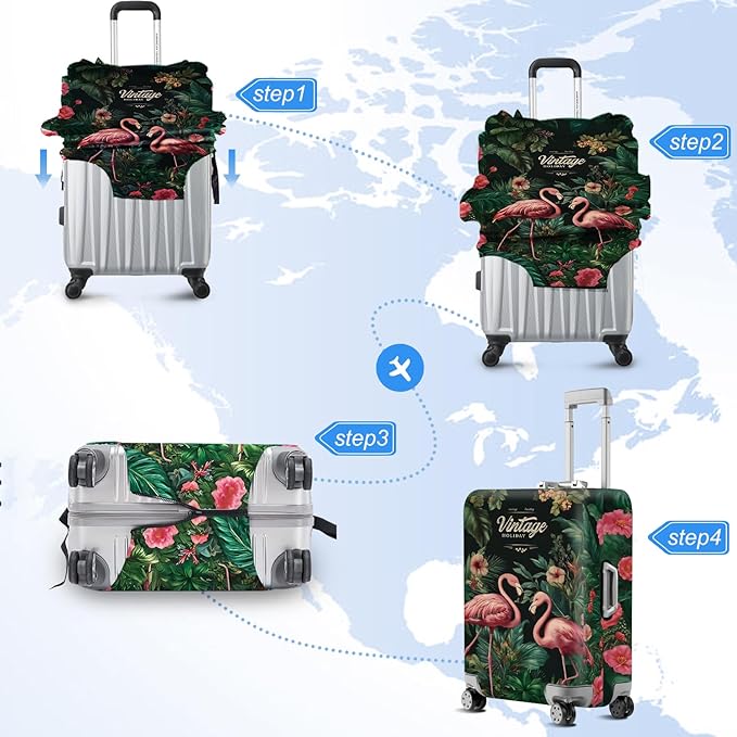 ANNA QUEEN Tropical Pink Flamingos Travel Luggage Cover -Stretchable Airplane Suitcase Protector Sleeve,Universal Washable Fit for 28-30 Inch Checked Baggage,Water Resistant Durable Luggage Protector