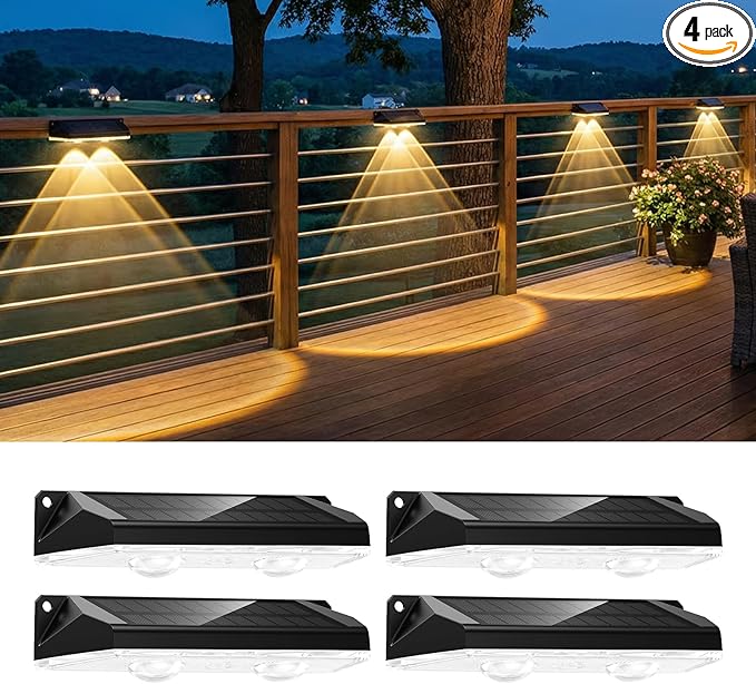 Brightown 4 Pack Solar Lights Outdoor Waterproof, Color Changing Solar Fence Deck Step Flood Lights, Warm White & RGBCW 11 Color, IP65 Waterproof Garden Lights for Outside Backyard Yard Step Patio