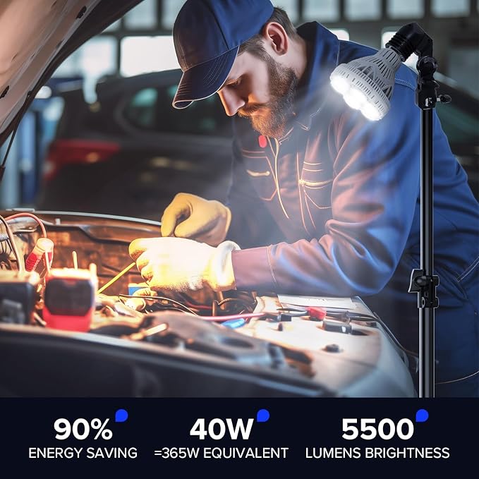SANSI 365W Equivalent LED Work Light, 5500LM 5000K Portable Work Light With Telescoping Tripod Stand, LED Work Light with Stand Adjustable 30-55 Inches, Premium Carbon Steel Strong and Stable