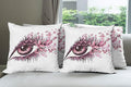 Ambesonne Butterflies Throw Pillow Cushion Case Pack of 4, Female Eye Eyelashes Mascara Stare Party Makeup Animal Print, Modern Accent Double-Sided Digital Printing, 24", Pink White