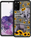 for Samsung Galaxy S20 Case, Cute Little Elephant Sunflower White Line Art Pattern Graphic Design Girl Boy Soft Silicone Hard Acrylic Shock Protection for Samsung Galaxy S20