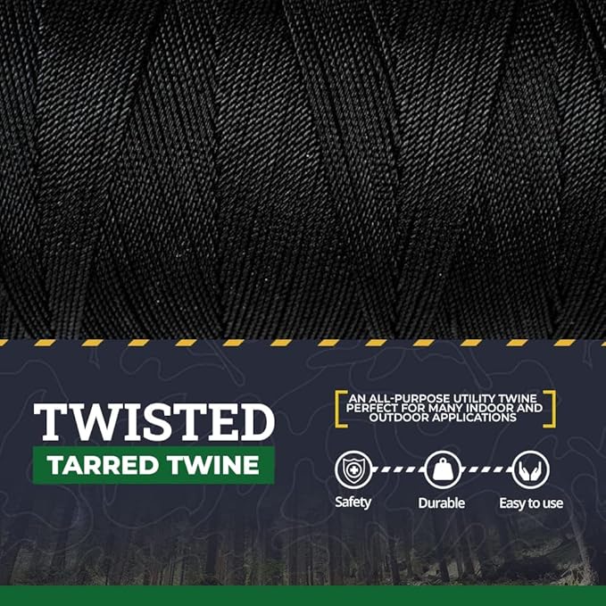 SGT KNOTS Tarred Twine - 100% Nylon Bank Line for Bushcraft, Netting, Gear Bundles, Construction, Lacing Twisted Cord, Weatherproof #96-1 lb
