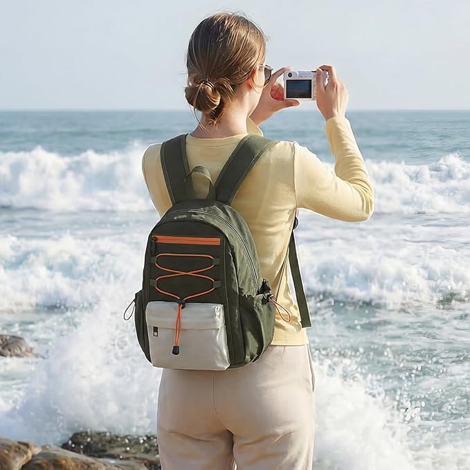 G4Free 10L Small Backpack for Women Men Lightweight Mini Travel Backpacks Hiking Casual Daypack, Dark Green & Beige