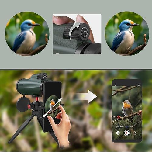 12x50 Monocular Telescope with Smartphone Adapter and Tripod, High-Power Portable Handheld Monoculars for Bird Watching Camping Hiking Concerts