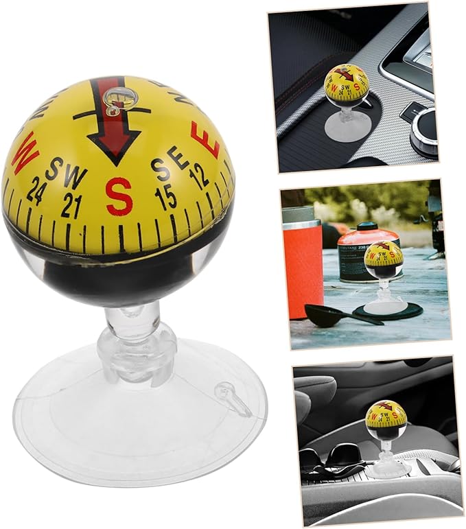 Car Guide Ball Compass with Strong Suction Cup 2.83In Portable Vehicle Compass for Automotive Interior Navigation and Outdoor Use