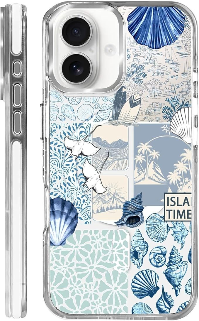 Case for iPhone 16,[Compatible with MagSafe],Sea Life Ocean Waves Seashell Collage Phone Case Design，for Women Girls Magnetic Clear Cover - Slim, Sleek, & Shockproof Protection