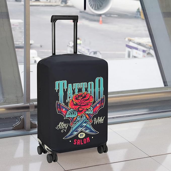 Explore Land Travel Luggage Cover Suitcase Protector Fits 23-26 Inch Case (Blade Rose, M)