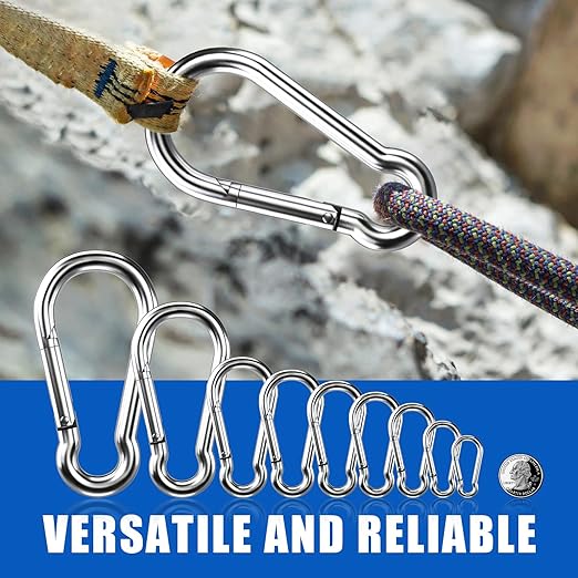 Small Carabiner Clip Hooks, 10pcs 1.57 inch Carabiners Heavy Duty, 304 Stainless Steel Spring Snap Hook Fits Camping Hiking, Metal Clips for Rope Chain Keychain Keys Rings (Pack of 2)