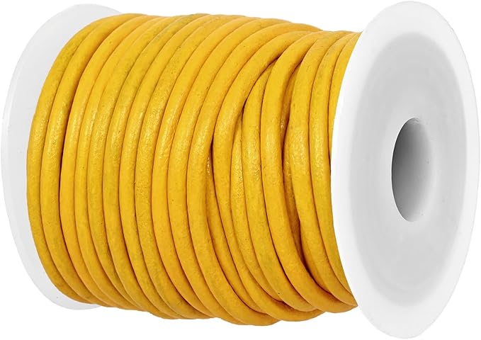 GENIQUE Real/Genuine Round Leather String Cord for Necklace, Bracelets, Jewellery, Braiding (3mm, Yellow)