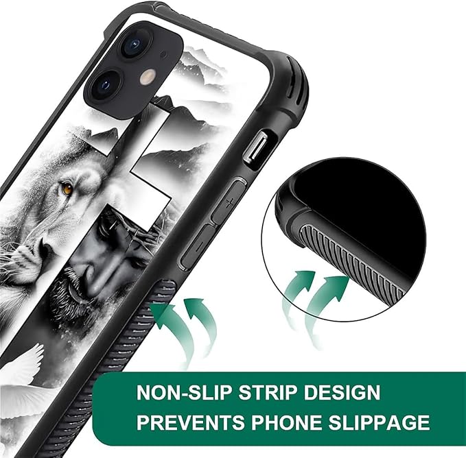 for iPhone 12 Mini Case, Lion Cross Jesus Christ Dove Pattern Made of Soft Silicone Hard Acrylic Shock Protection for iPhone 12 Mini