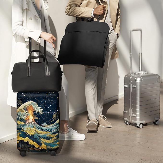 ANNA QUEEN Ocean Waves Travel Luggage Cover -Stretchable Airplane Suitcase Protector Sleeve,Universal Washable Fit for 28-30 Inch Checked Baggage,Water Resistant Durable Luggage Protector,L