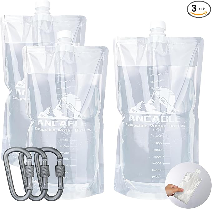 Ancable 64oz Collapsible Water Bottles, 3-Pack Reusable Travel Foldable Water Bottles for Hiking Camping Running Bike, BPA-Free Water Bottle