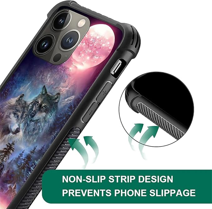 for iPhone 13 Pro Max Case, Star Two Wolfs Howling Pattern Graphic Design Girl Boy Soft Silicone Hard Acrylic Shock Protection for iPhone 13 Pro Max