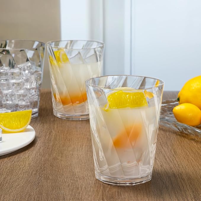 LemonRoad 24 Pack Reusable Plastic Drinking Glasses Set - 20oz & 13.5oz Stackable Tumbler, Shatter-resistant Highball Cup for Water, Cocktail, Iced Coffee, Indoor Outdoor Use, BBQ, Patio, Pool (Clear)