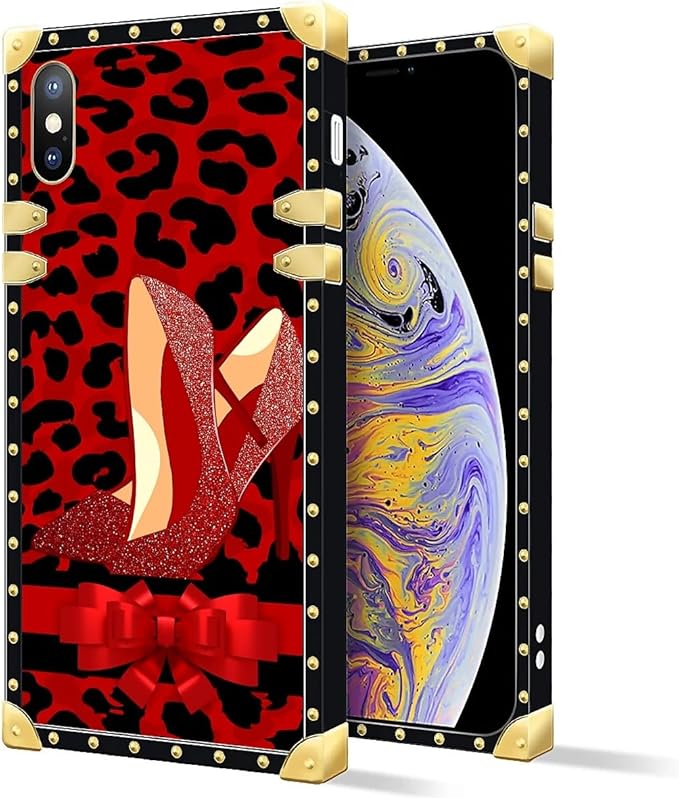 Compatible with iPhone Xs Max Case, Elegant High Heels Luxury Golden Decoration for Girl Women Soft TPU Shockproof Protective Hard PC Back for iPhone Xs Max
