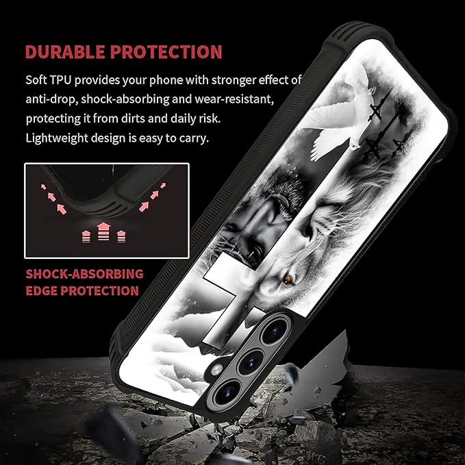 for Samsung Galaxy S26 Case,Graphic Design for Girl Boy Soft Silicone Hard Acrylic Shock Protection Designed for Samsung Galaxy S26 Lion Cross Jesus Christ Dove Pattern