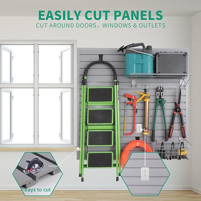 FRAYSCENT Slat Wall Paneling Garage Slat Wall Storage Systems Slatwall Panels Power Tool Organizer Wall Mount, PVC Garage Storage & Organization Products Slate Board (Grey, 4ft x 4ft)