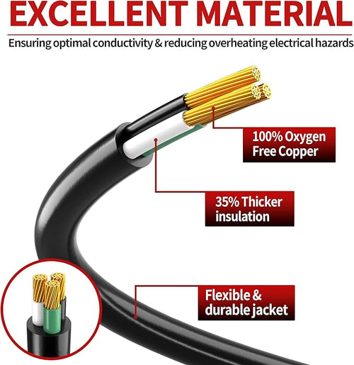 15 FT 12 Gauge Extension Cord Outdoor, Heavy Duty Weatherproof & Flame Retardant Black 3 Prong Power Cord with Light, Outside for Lawn & Garden, 15 Amps 1875 Watts 125 VAC 12AWG SJTW, ETL Listed