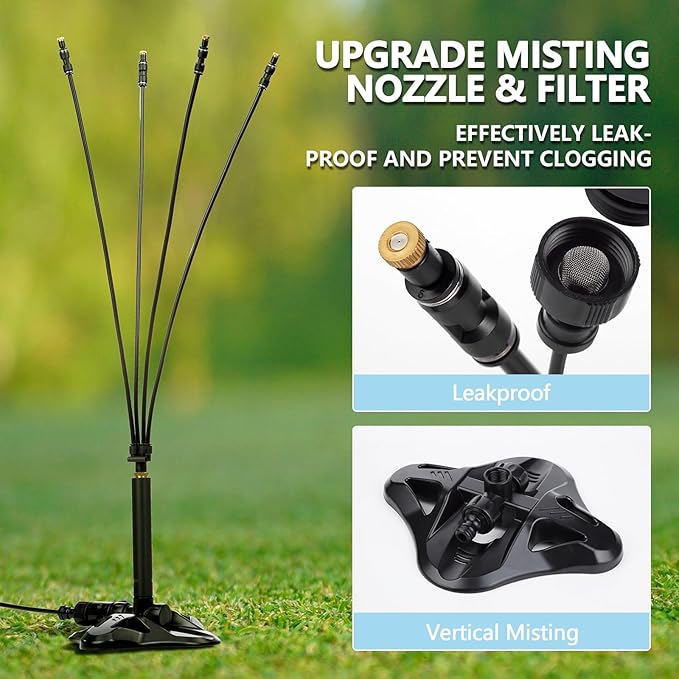 Standing Misters for Outside Patio - Portable Misting System for Cooling Outdoor 26.5Ft Stand Misting Line with 31.5 Inch Height Water Mister for Garden Yard BBQ Party Pool Water Playing Sprinklers
