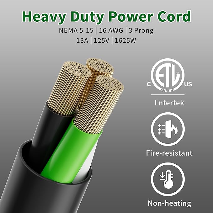 Elecan 3-Prong Y Splitter Power Extension Cord 1 FT, 45-Degree Angled Flat Plug 1 to 2 Way Outlet Space Saver, Heavy Duty Weatherproof SJTW, 16AWG 13A, 5-15P Cable Extender for Indoor Outdoor-ETL