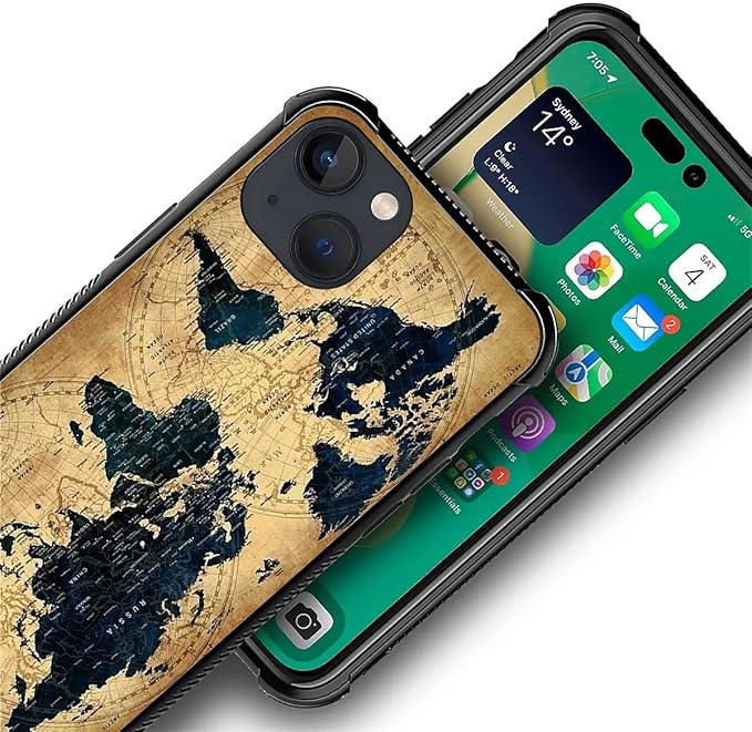 for iPhone 13 Mini Case, Brown World Map Pattern Made of Soft Silicone Hard Acrylic Shock Protection for iPhone 13 Mini