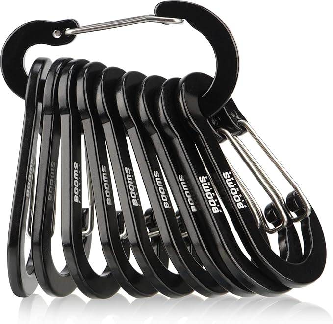 Booms Fishing CC5 Multi-Use Carabiner Clips, 10 Pack 2.7" Small Caribeener Clips, Mini Keychain Aluminum Caribeaner Clip