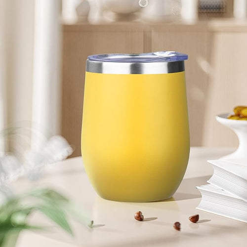 12oz Stemless Wine Tumbler with Lid Double Wall Insulated Wine Cup Stainless Steel Glasses Tumbler with Straw Insulated cocktail Tumbler Coffee Mug for Hot and Cold Beverages (Multicolor-11,6Pack)