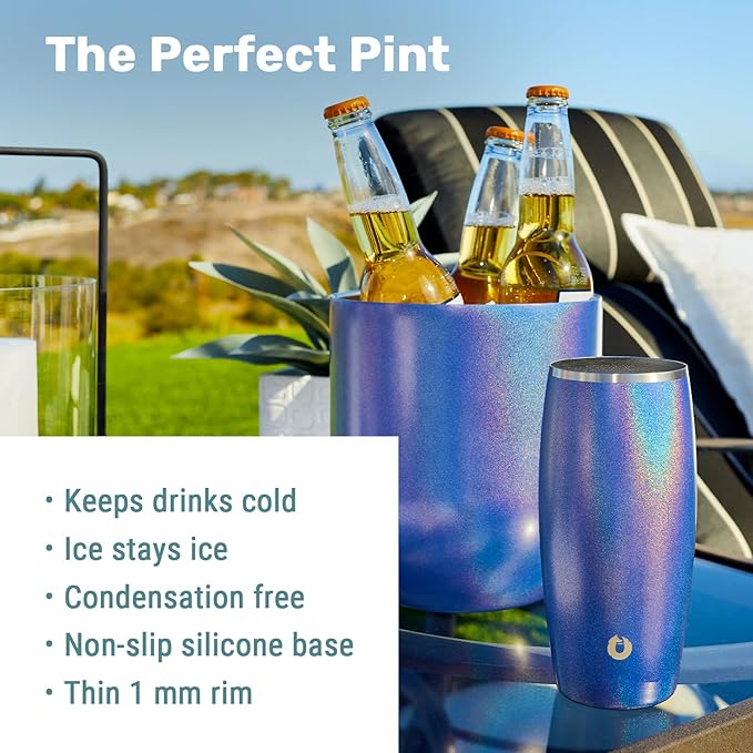 SNOWFOX Premium Vacuum Insulated Stainless Steel Beer Glass, Home Bar Accessories, Elegant Bartending, Lightweight Pint Glasses, Sleek Drinkware, Frosty Beverages Stay Cold, 18oz, Set of 2,Dark Walnut