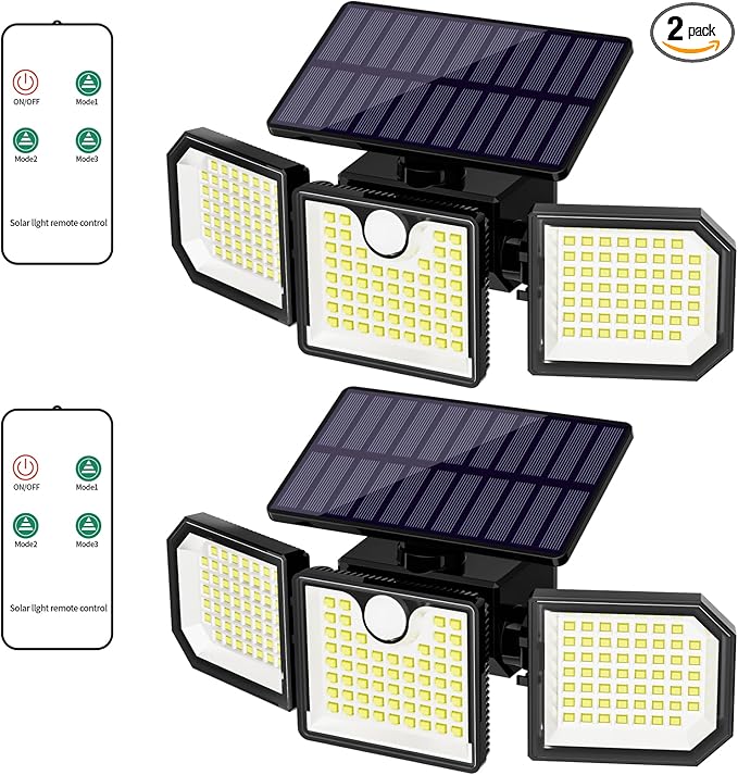 Solar Lights Outdoor with Motion Sensor, 2500LM 167 LED Security Lights with Remote Control, 270° Wide Angle Flood Wall Lights with 3 Modes, LED Flood Light for Garage Yard Entryways Patio