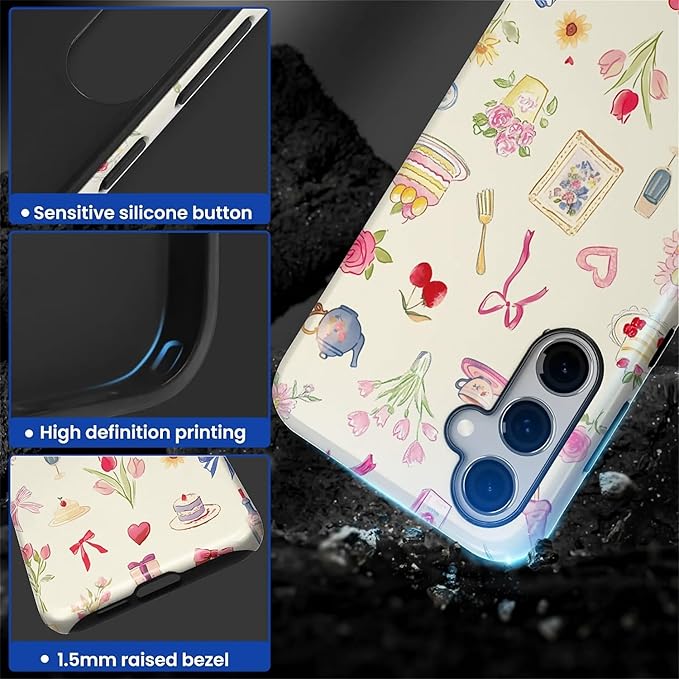 for Samsung Galaxy S24 FE Case,HL2 Aesthetic Bow Preppy Collage Hybrid 2 Layer Hard Shell Silicone Protective Pattern Design Case