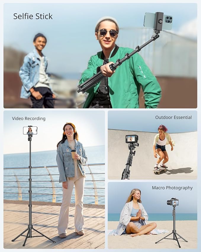 SENSYNE 62" Phone Tripod & Selfie Stick, Extendable Cell Phone Tripod Stand with Wireless Remote and Phone Holder, Compatible with iPhone Android Phone, Camera