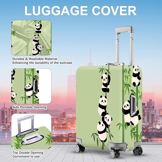 ANNA QUEEN Cute Panda Bamboo Luggage Cover, Cartoon Animal Suitcase Protector for 20-22 Inch Luggage
