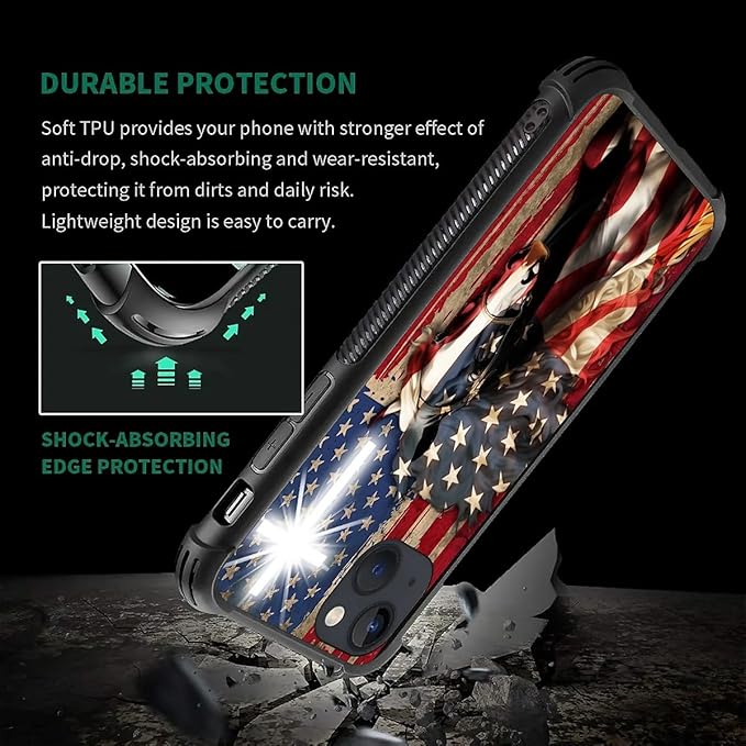 for iPhone 13 Mini Case, Red American Flag Horse Cross Pattern Made of Soft Silicone Hard Acrylic Shock Protection for iPhone 13 Mini