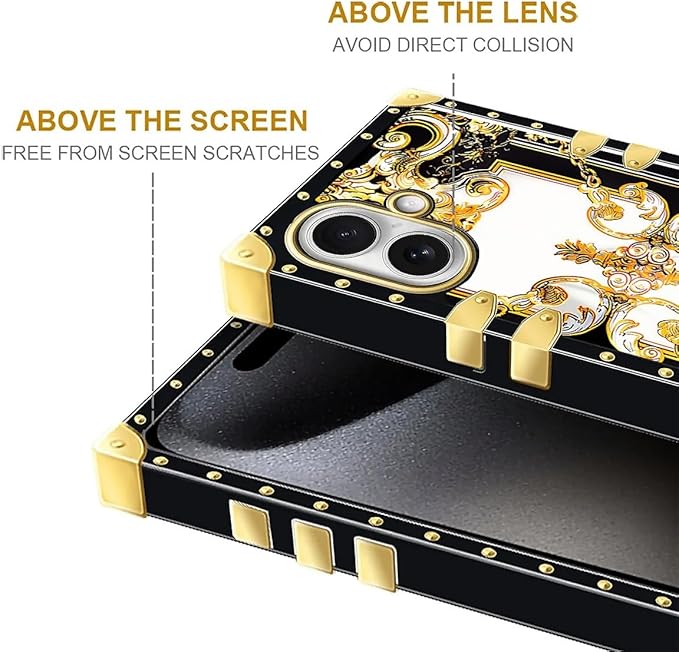 for iPhone 17 Case Luxury Golden Decoration for Girl Women Soft TPU Shockproof Protective Hard PC Back for iPhone 17 Crazy Pattern Gold Grain Flowers