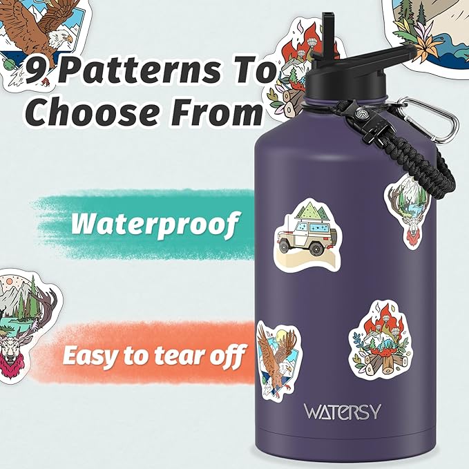 1 Gallon Water Bottle Insulated(Cold for 48 Hrs),BPA Free&Leak Proof,128oz Stainless Steel Water Jug,Large Water Bottle with Straw Spout Lids for Gym,Hiking,Camping&Travel,Purple
