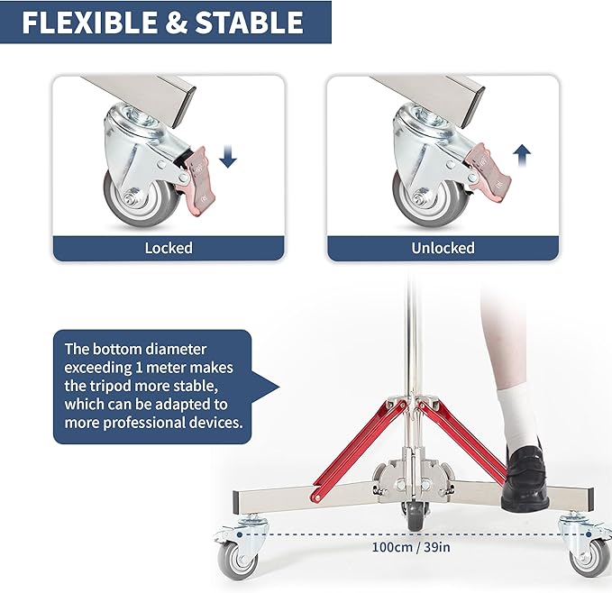 Kate 2 Pack Heavy Duty 10.8ft Light Stand with Casters, Adjustable Reinforced Stainless Steel Light Stand Tripod with 3 Wheels for Photography for Studio Softbox, Monolight, Reflector