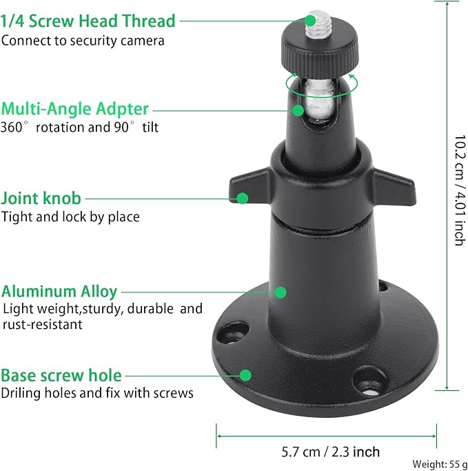 UYODM 2 Pack Wall Mount Holder for SimpliSafe Outdoor Security Camera, 360°Rotation Security Bracket with 1/4 Screw Thread, Camera Not Included (Black)