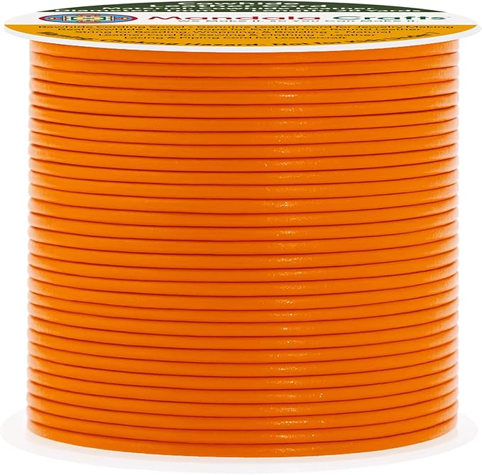 Mandala Crafts Round Genuine Orange Leather Cord for Jewelry Making – 1mm Cowhide Leather Rope String Lace for Kumihimo – 20 Yards Cowhide Craft Cording Spool
