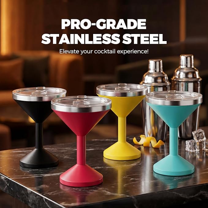 13oz Stainless Steel Martini Glass - Insulated Margarita Tumbler with Lid,Double-layer insulation function for outdoor, picnic, poolside, beach and yard parties