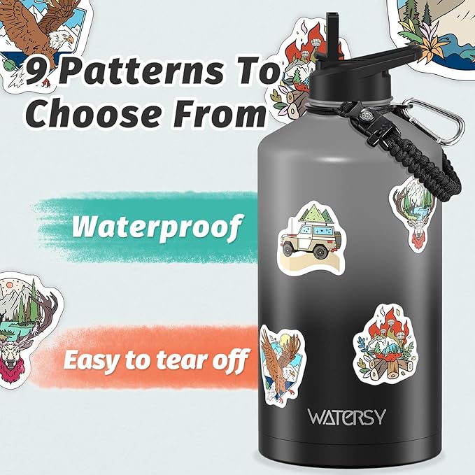 1 Gallon Water Bottle Insulated(Cold for 48 Hrs),BPA Free&Leak Proof,128oz Stainless Steel Water Jug,Large Water Bottle with Straw Spout Lids for Gym,Hiking,Camping&Travel,Grey Black
